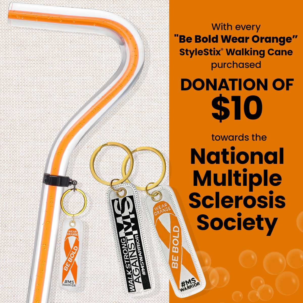 Stylish Orange Walking Cane with Floating Bubbles - Lightweight Clear Shaft for Seniors & Mobility Support - Perfect for Daily Use, Travel & Fashion Accessory