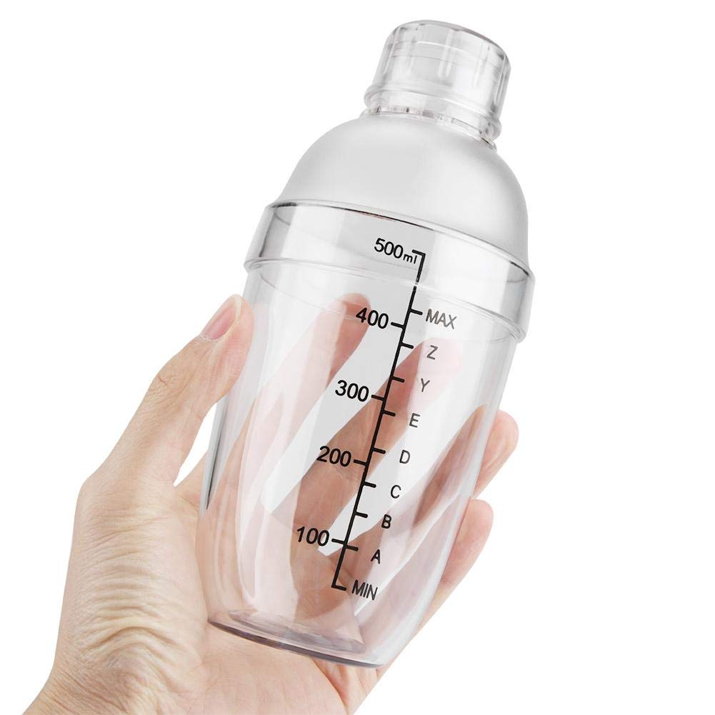 Premium 500ML Plastic Cocktail Shaker - Transparent PC Drink Mixer with Measurement Scales & Leak-Proof Lid - Perfect for Milk Tea, Cocktails, Protein Shakes & Bar Use at Home or Professional Bartending