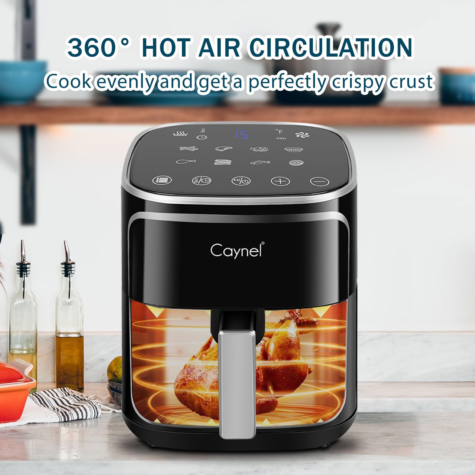 CAYNEL 5QT Digital Air Fryer Oven with 8 Presets, Oil-Free Nonstick Cooker & Detachable Double Basket - Healthy Cooking for Family Meals, Snacks & Quick Dinners (Black)