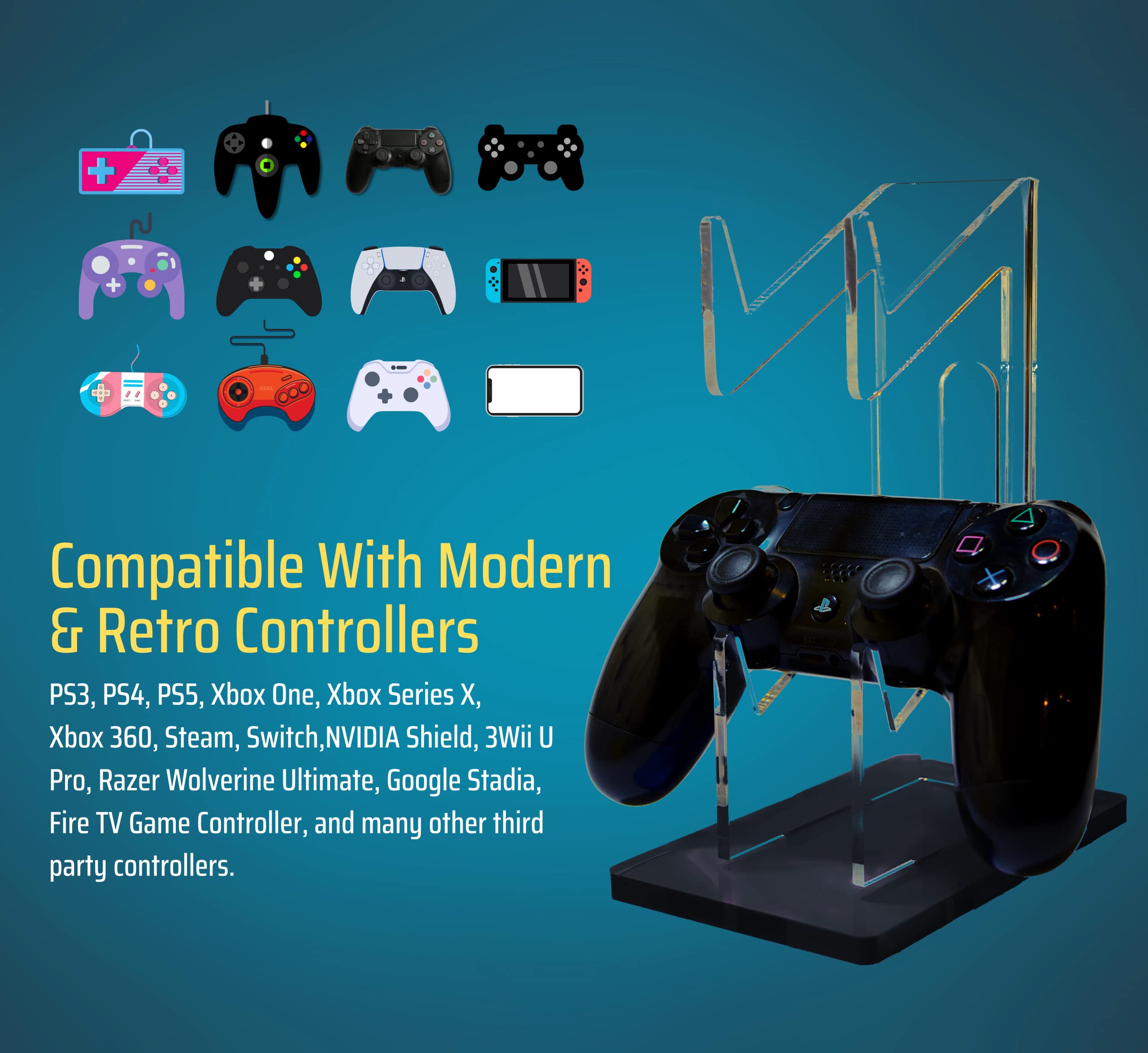 Universal Dual Controller Holder for PS4, PS5, Xbox ONE & Nintendo Switch - Black Gaming Controller Stand with Charging Station | Perfect for Gaming Setup, Desk Organization & Multiplayer Sessions