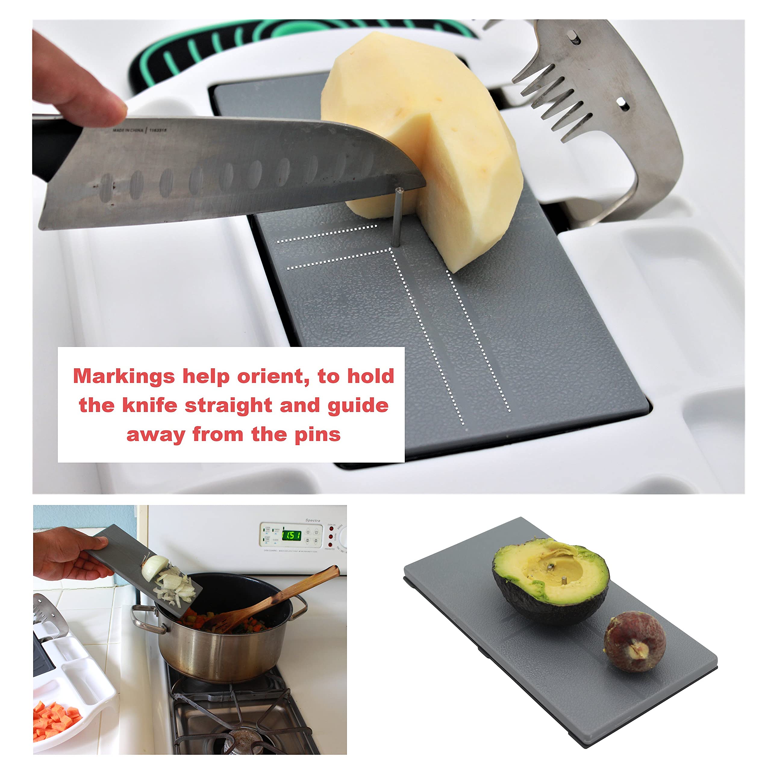 **Premium Non-Slip Wood & Plastic Cutting Board with Pins – Includes Vegetable Crinkle Cutter & Holder – One-Handed Use with Tray – Perfect for Kitchen Prep, Slicing, and Serving**