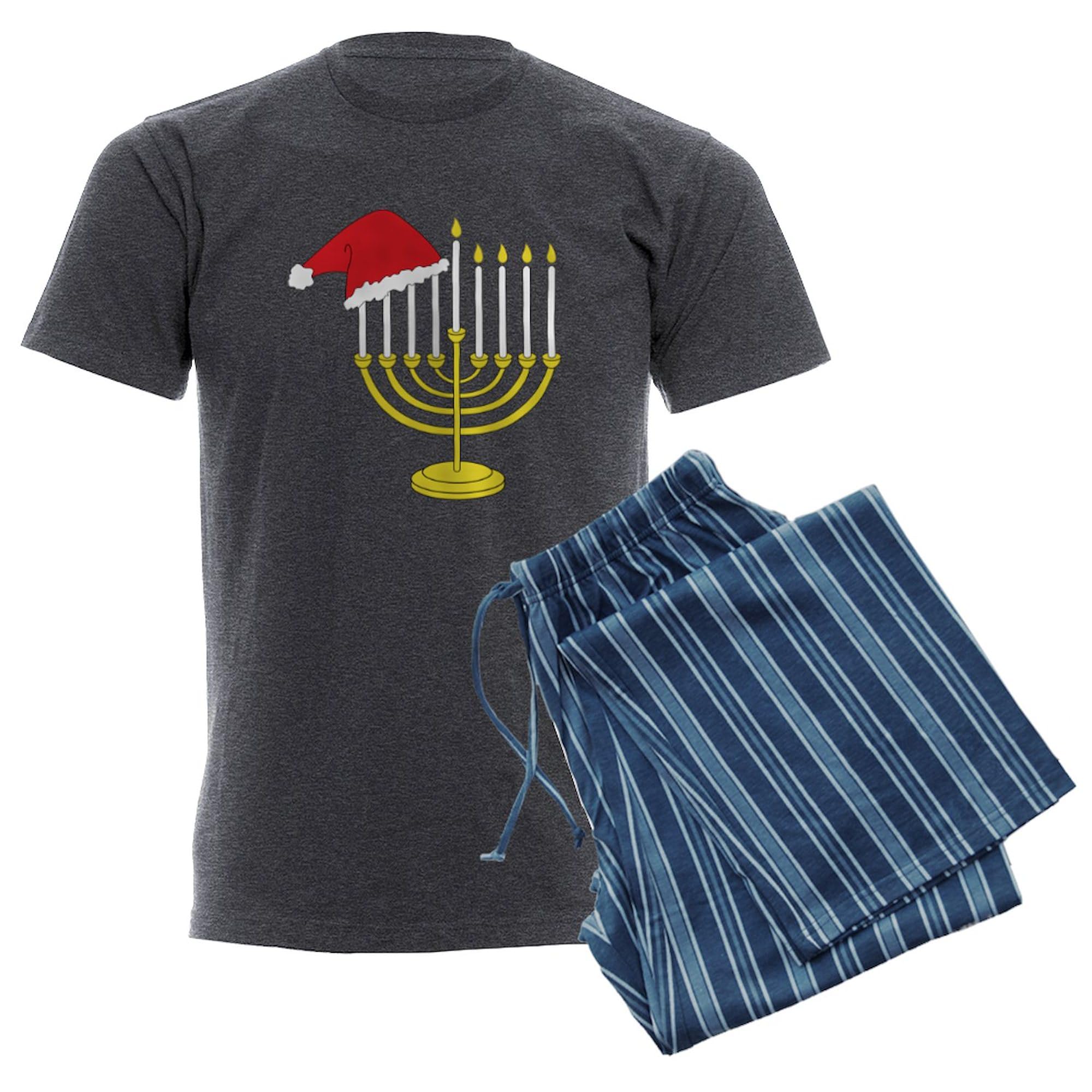 Hanukkah & Christmas Men's Charcoal Pajama Set - Funny Holiday Sleepwear for Men | Perfect for Family Gatherings & Cozy Winter Nights