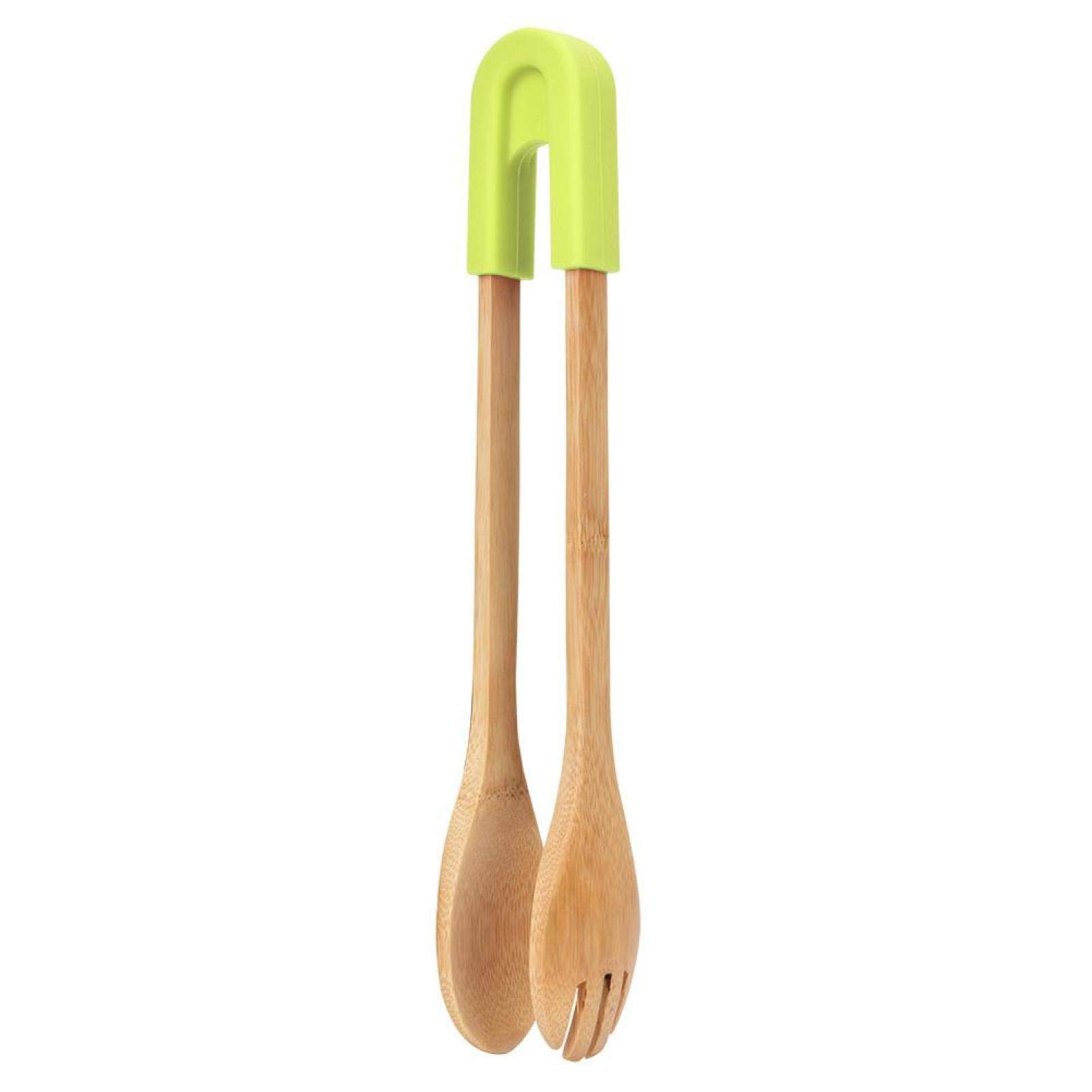 Wooden Cooking Tongs 12 Inch - Premium Kitchen Tongs for Serving Cheese, Bacon, Muffins, Fruits, Bread & Salad - 30cm Green Bamboo Tongs - Perfect for BBQ, Picnics & Food Presentation