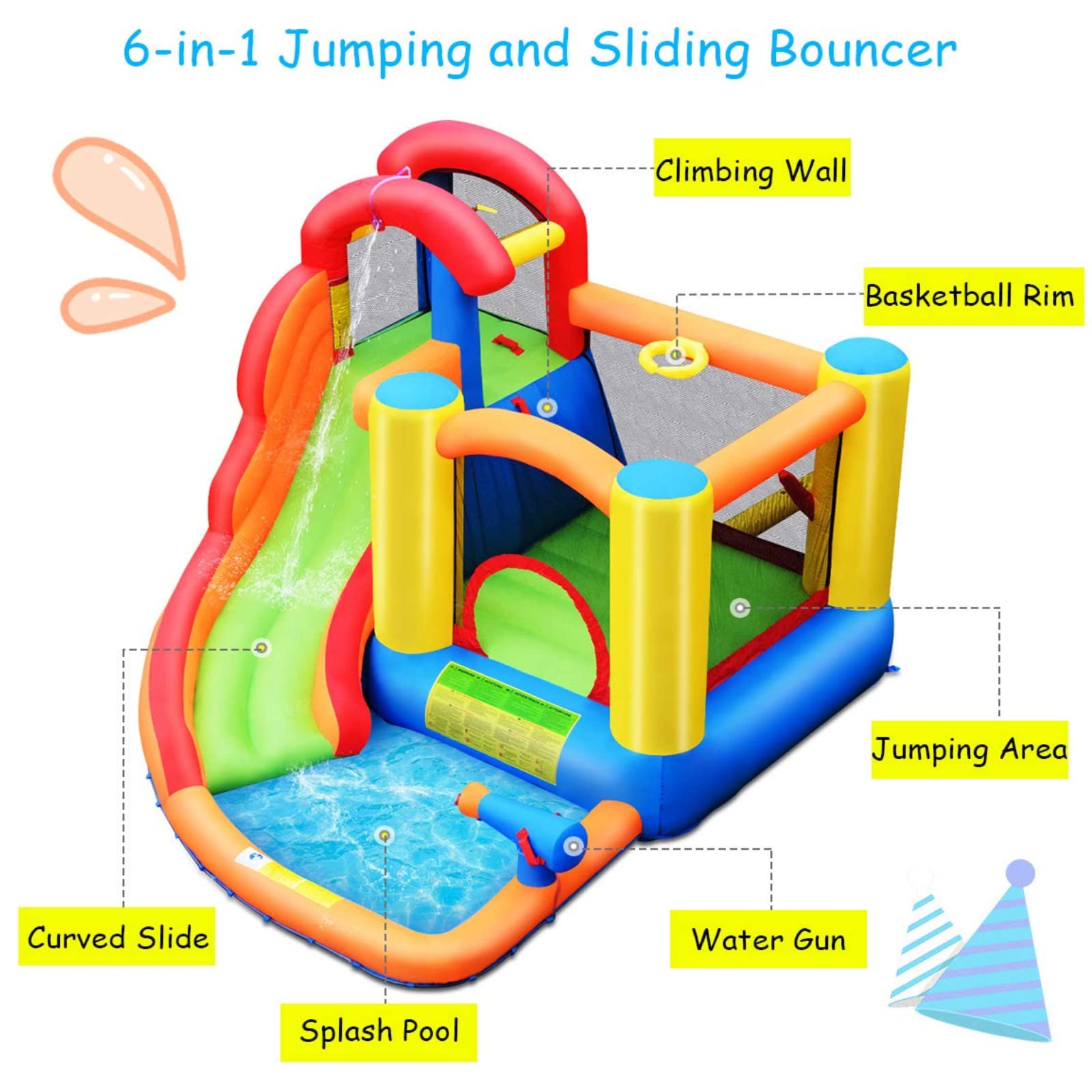 **BOUNTECH 6-in-1 Inflatable Water Slide & Bounce House for Kids - Outdoor Water Play with GFCI 750W Blower, Splash Pool, Water Cannon - Perfect for Toddlers, Boys & Girls Backyard Parties, Summer Fun, and Birthday Gifts**
