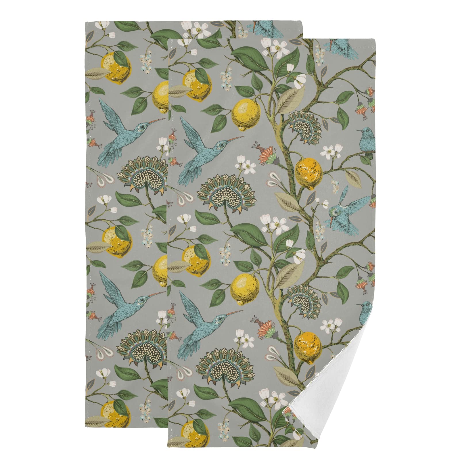 2-Pack Cotton Hand Towels with Lemon Flower & Hummingbird Design - 28x14 Inch Soft Bath & Face Towels for Bathroom, Hotel, Gym, Spa | Perfect for Guest Rooms, Beach Trips & Luxury Home Decor