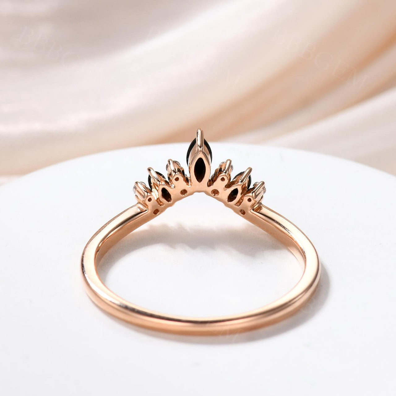 Elegant Marquise & Round Cut Black Spinel Diamond Wedding Band for Women - Curved Stackable Ring for Bridal, Anniversary & Special Occasions