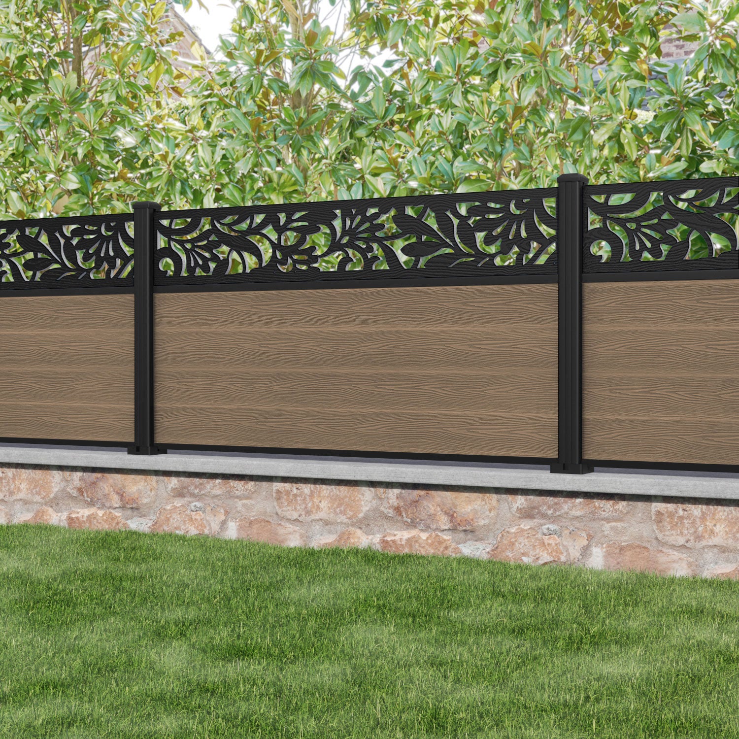 Premium Teak Wood Classic Heritage Fence Panel with Durable Aluminum Posts - Perfect for Garden, Backyard, and Outdoor Privacy Fencing