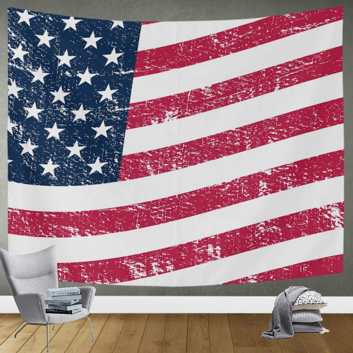 DOMIKING Grunge USA Flag Wall Tapestry - 60x51in Bohemian Wall Hanging for Bedroom, Living Room & Office Decor | Perfect for Dorm, Home & Party Backdrop