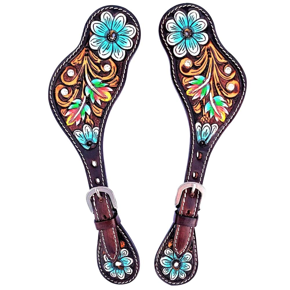 HILASON Genuine Leather Western Horse Spur Straps with Floral Hand-Painted Design - Durable Spur Straps for Men & Women - Perfect for Western Riding, Rodeo & Equestrian Events