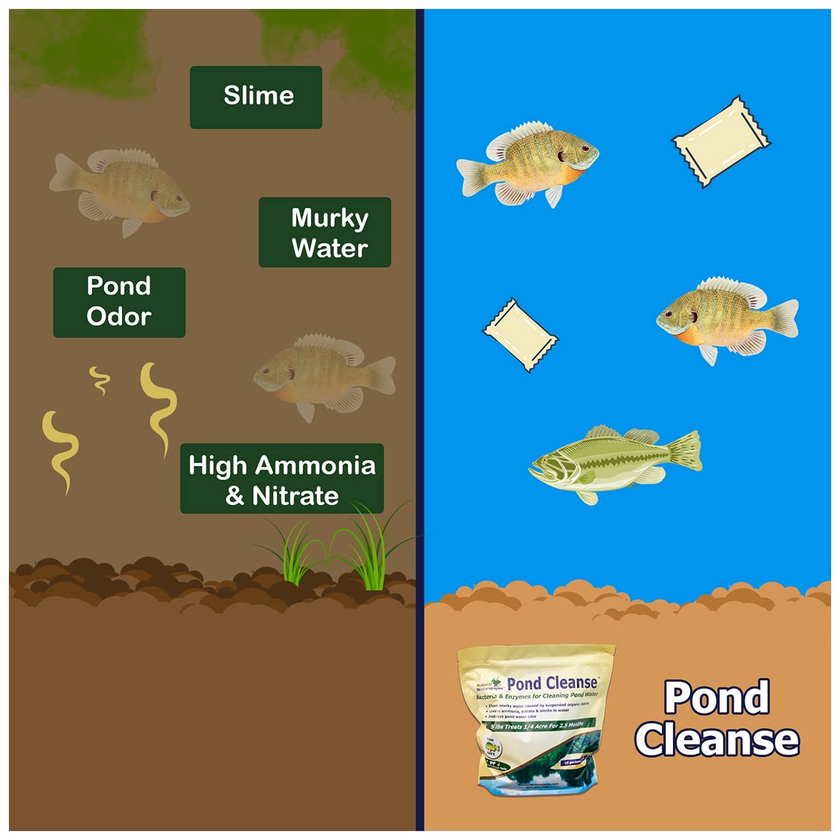 **Pond Cleanse 5 lb (10 Packets) – Natural Pond Cleaner & Water Clarifier for Ponds & Lakes | Treats up to 1.25 Acres | Ideal for Algae Control & Water Maintenance**