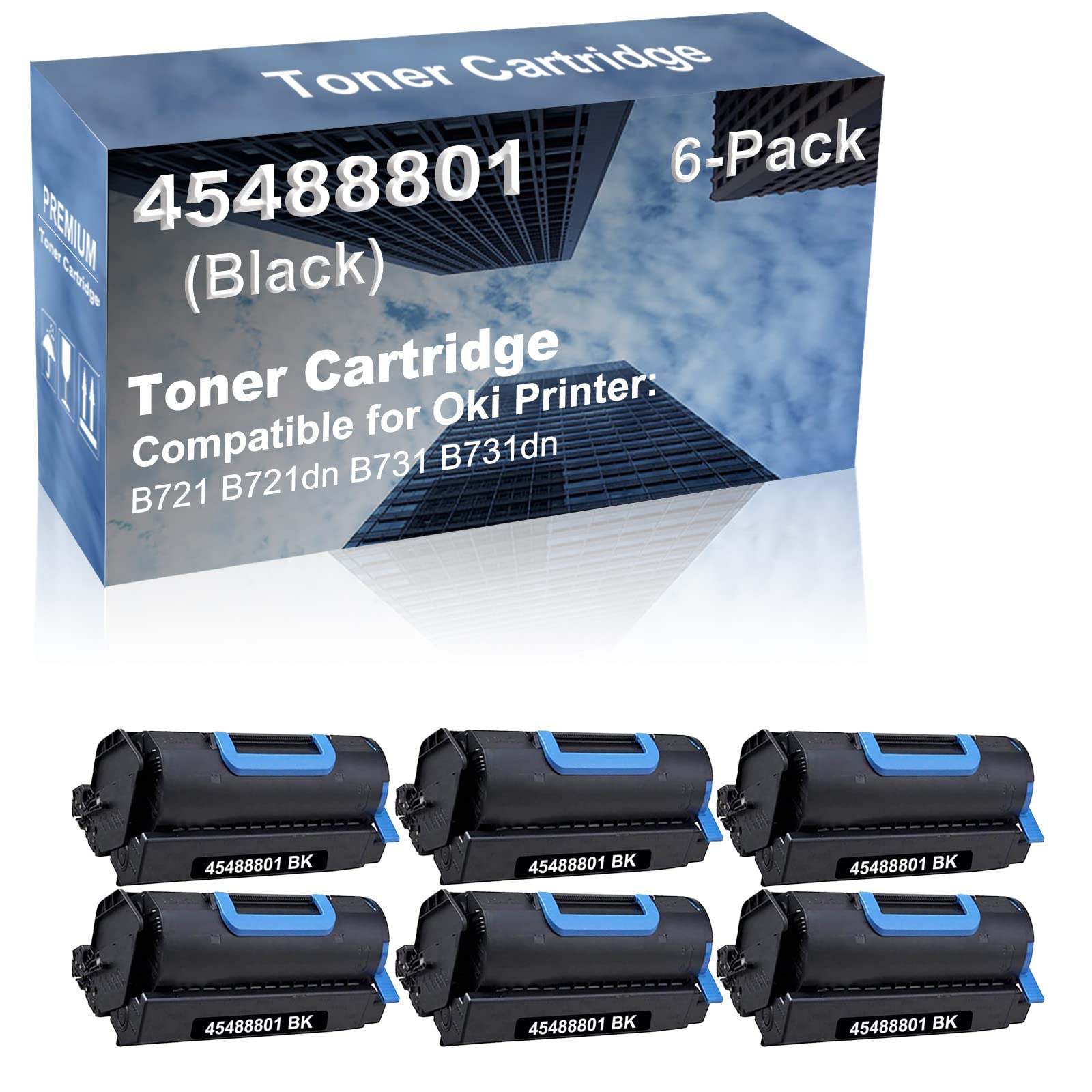 6-Pack High Capacity 45488801 Compatible Toner Cartridge for Brother B721 B721dn B731 B731dn Printers - Black Ink Replacement for Office & Home Printing Needs