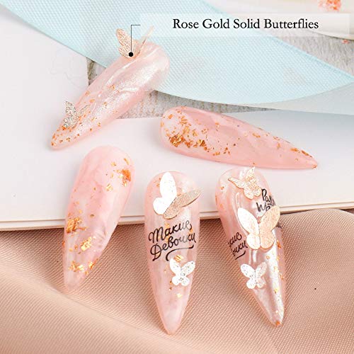 4 Boxes Rose Gold & Silver 3D Butterfly Nail Studs - Nail Art Decorations for Nail Salon & DIY Manicure - Perfect for Wedding, Party & Special Occasion Nails