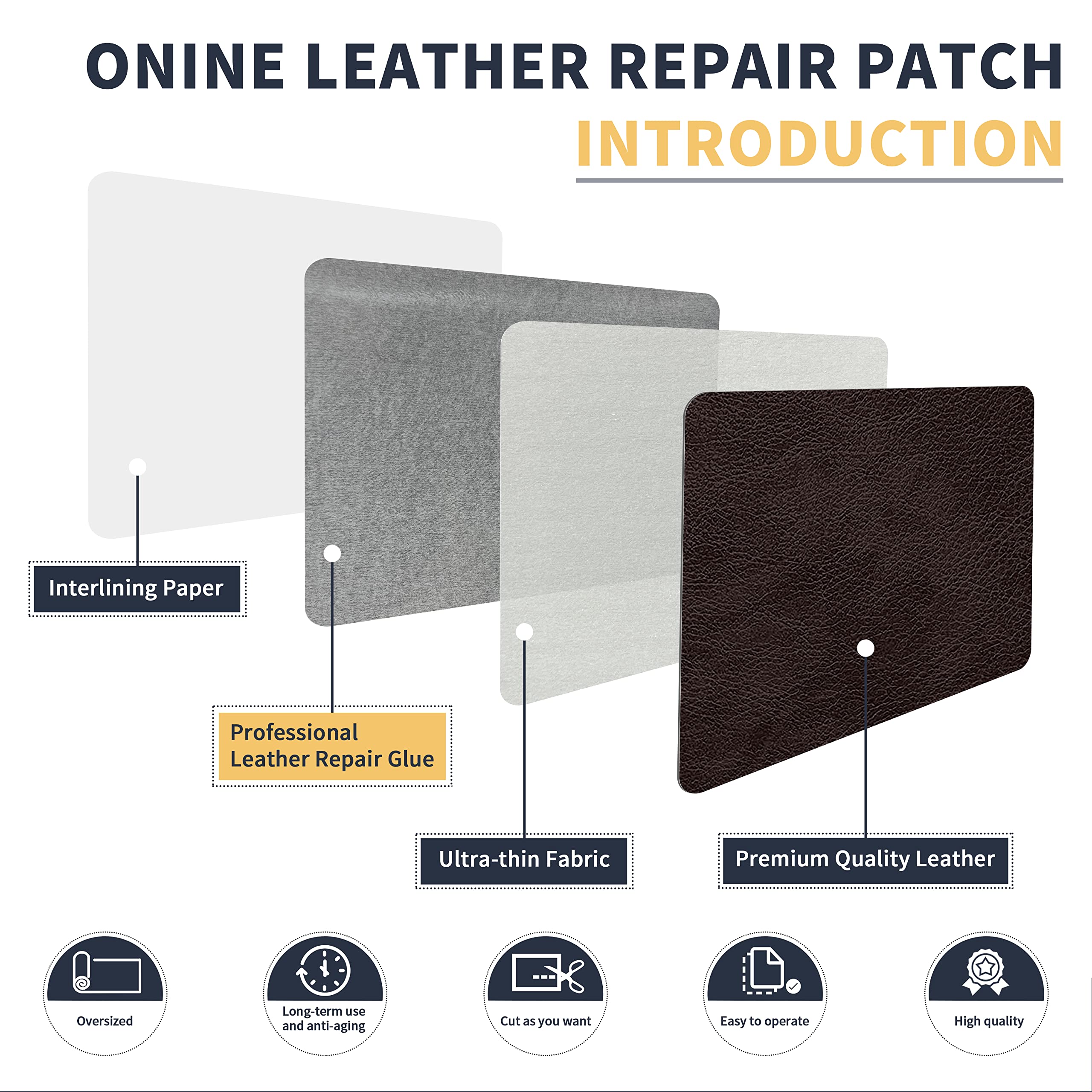 ONine Leather & Vinyl Repair Tape Kit - 12 x 48 Inch Dark Brown Furniture Patch for Sofas, Couches, Car Seats | Durable Repair Solution for Home & Auto Upholstery