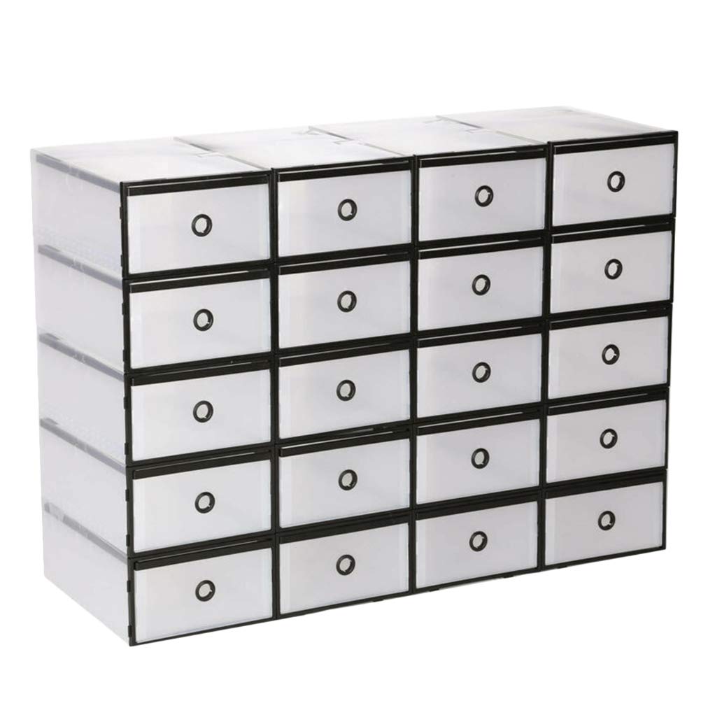 20-Piece Black Stackable Plastic Storage Drawers - Portable Dustproof Cabinet Organizer for Shoes, Office Supplies & Home Organization - Perfect for Closet, Bedroom, and Workspace Storage Solutions