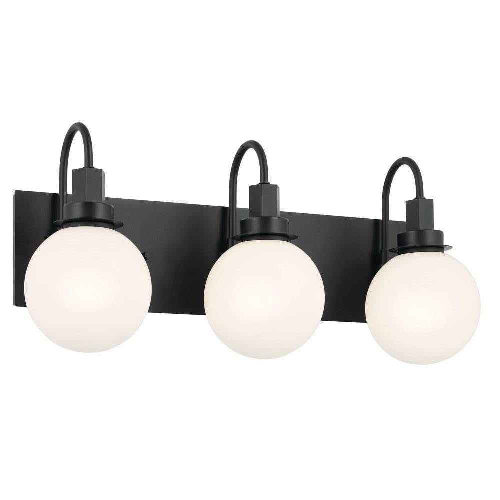 Kichler Hex 3-Light Modern Vanity Light Fixture - Black with Opal Glass, Up/Down Mount, Damp Rated for Bathroom (22.75