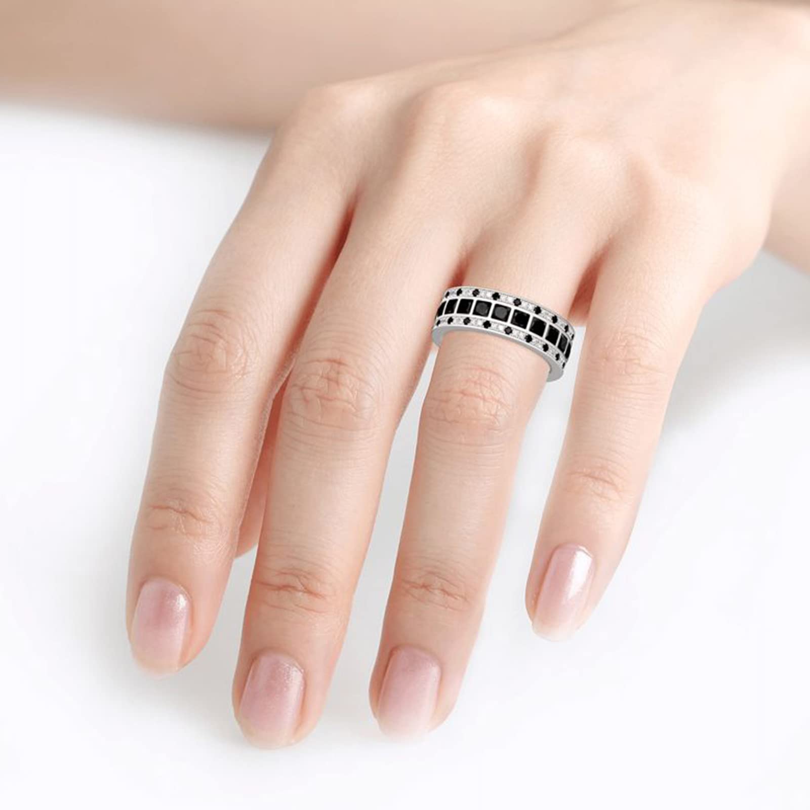 Jeulia Men's Wedding Diamond Band - Sterling Silver Eternity Ring with Princess Cut for Women & Men | Stackable Engagement Ring Set in Jewelry Gift Box | Perfect for Anniversaries, Proposals & Special Occasions