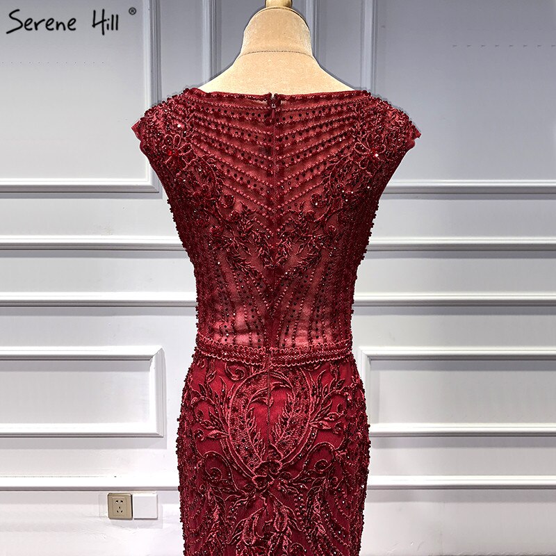 Elegant Wine Red Dubai Crystal O-Neck Mermaid Evening Dress - Sleeveless Luxury Formal Gown for Women - Perfect for Prom, Gala & Special Occasions