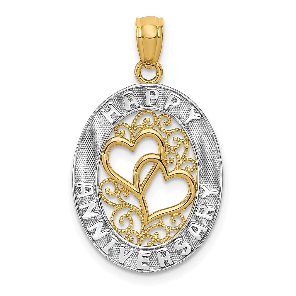 14K Yellow Gold Happy Anniversary Heart Pendant Necklace for Women - Elegant Fine Jewelry Gift for Her, Wife, or Girlfriend - Perfect for Anniversaries, Valentine's Day, and Special Occasions