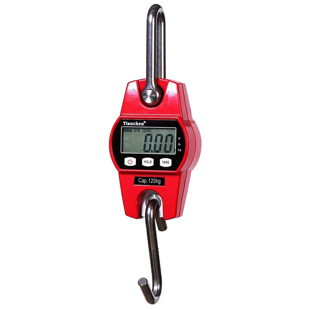 Stainless Steel Digital Hanging Scale - 100kg/1kg Heavy Duty LCD Display Hanging Weight Scale for Home, Farm, Market, Fishing & Hunting (Red) - Perfect for Weighing Livestock, Produce, Game & More