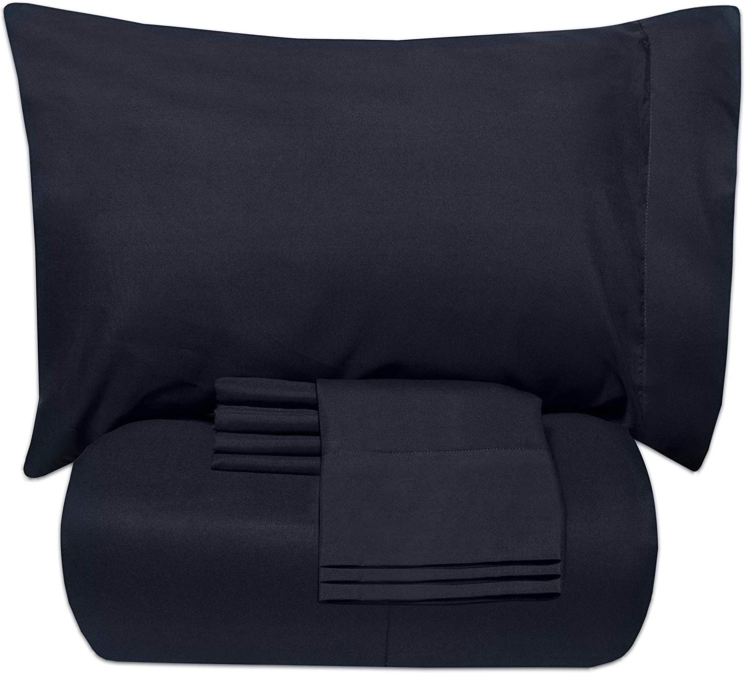 7-Piece Comforter Set - All-Season Soft Down Alternative Blanket & Luxury Microfiber Bed Sheets - Queen Size Navy Blue - Perfect for Master Bedroom, Guest Room & Dorm Decor