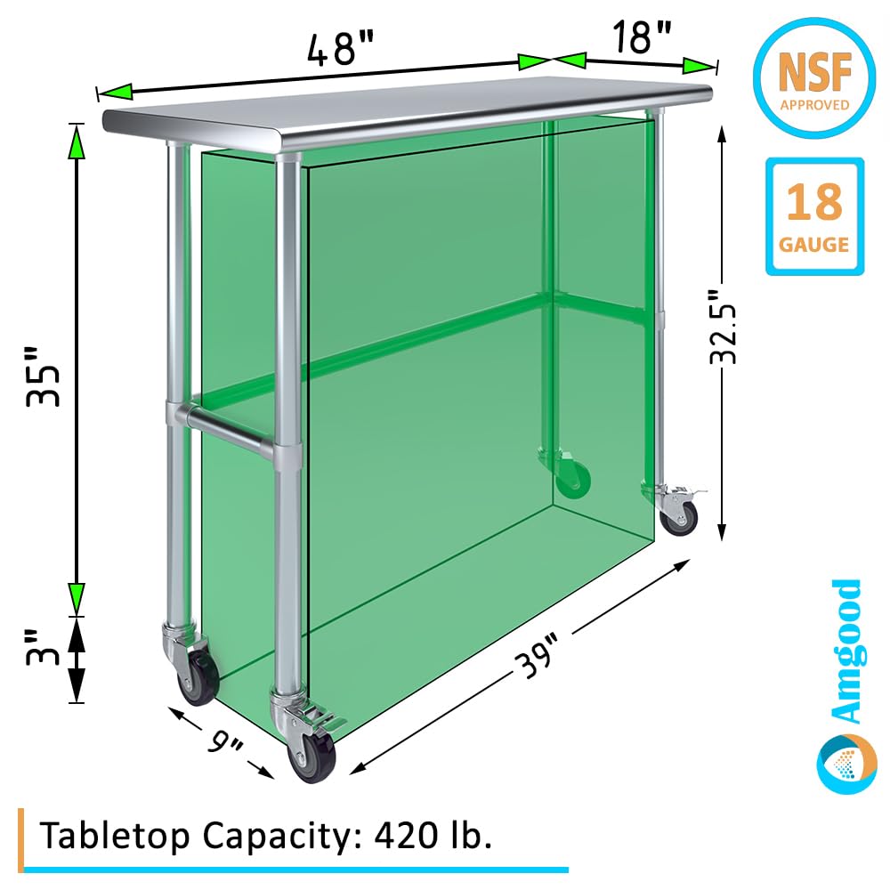 AmGood Stainless Steel Work Table with Wheels - 48