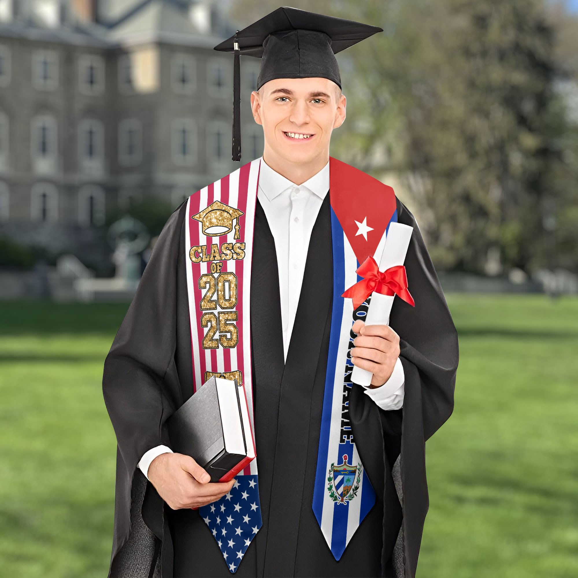 Custom Cuban American Flag Graduation Stole - Personalized Graduation Sash for Cubans 2025 | Perfect for Graduation Ceremonies, Cultural Celebrations & Pride Events