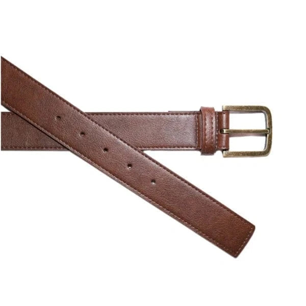 Bo Brass Buckle Vegan Leather Belt for Men & Women - Chestnut Brown | Stylish & Durable Waistband for Casual, Office & Formal Wear