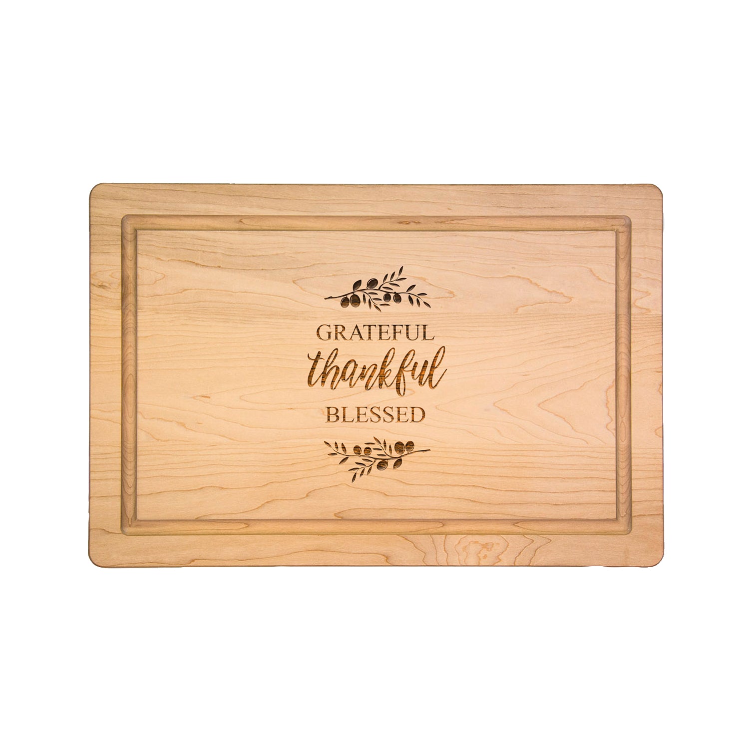 Premium Maple Wood Cutting Board & Cheese Board - 18 x 12 Inches - Grateful Thankful Blessed Engraved - Perfect for Charcuterie, Entertaining & Holiday Gifts