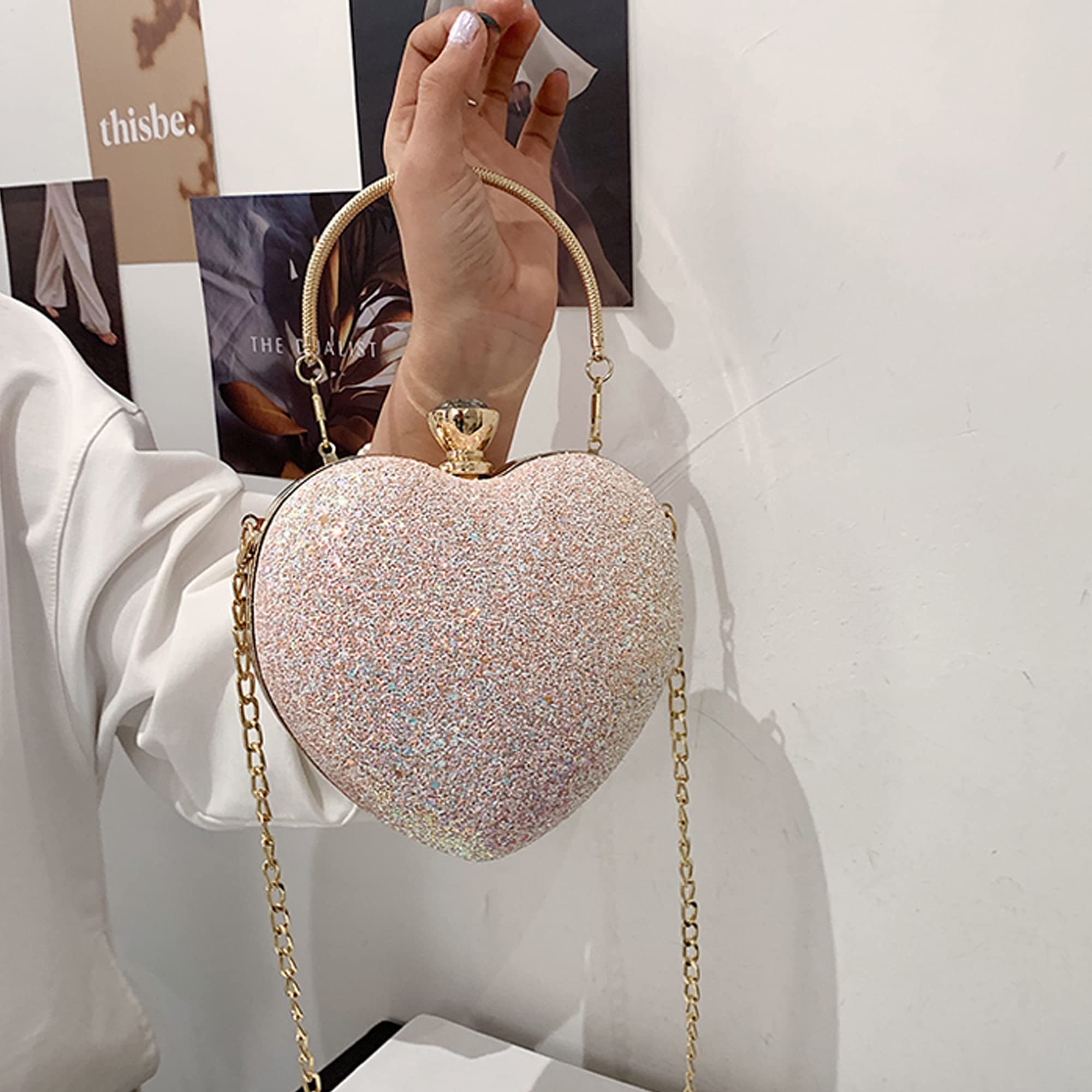 ZLM BAG US Women's Heart Shaped Velvet Evening Purse for Wedding Party Valentine's Day - Elegant Shoulder Handbag for Date Night, Prom, Special Occasions