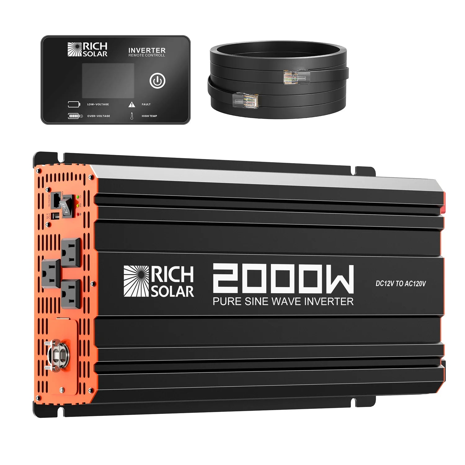 Rich Solar 2000W Pure Sine Wave Power Inverter - Heavy Duty 12V/24V to 110V AC Converter for RVs, Boats, Off-Grid Solar Systems & Emergency Backup Power