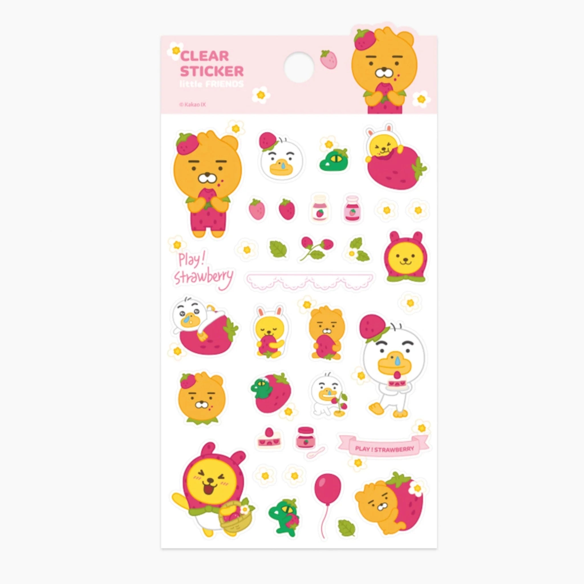 Little Friends Strawberry Clear Stickers - 50-Piece Waterproof Vinyl Decal Pack for Laptops, Phones, Scrapbooking & DIY Crafts - Cute Kawaii Aesthetic Stickers for Kids & Teens