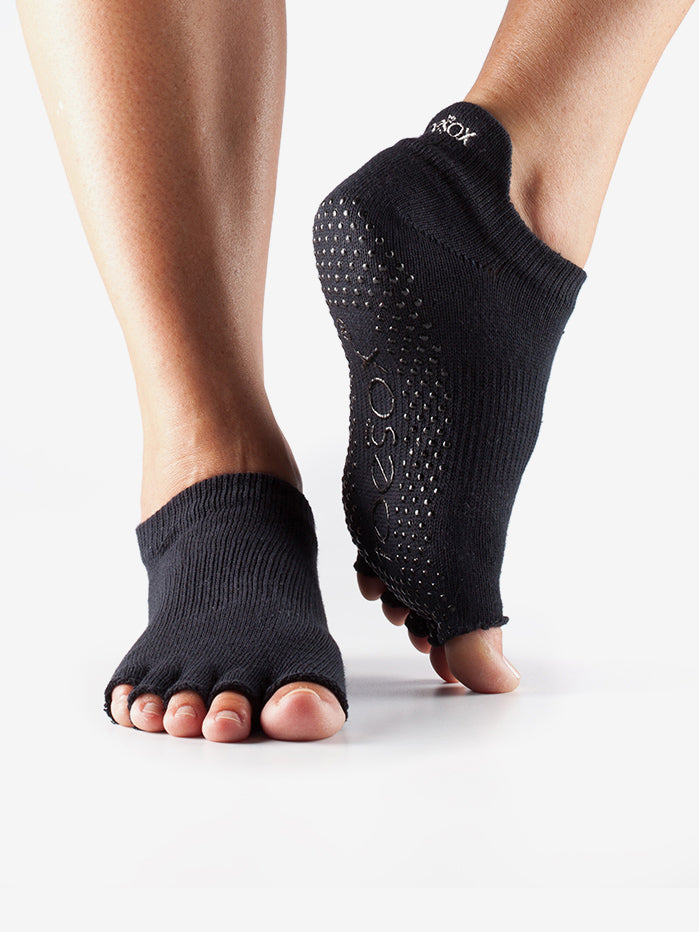 ToeSox Half Toe Low Rise Grip Socks for Women - Non-Slip Yoga, Pilates & Barre Workout Socks - Black