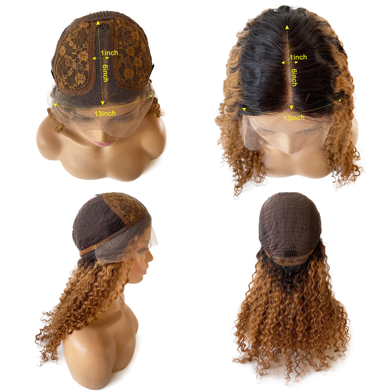 Ombre Brown Lace Front Human Hair Wigs for Black Women - Black Roots to Auburn Brown 2 Tone Deep Curly Lace Wig, Pre Plucked 13x1x6 Middle Part Hand Tied, 18 Inch 150% Density - Perfect for Daily Wear, Parties & Special Occasions