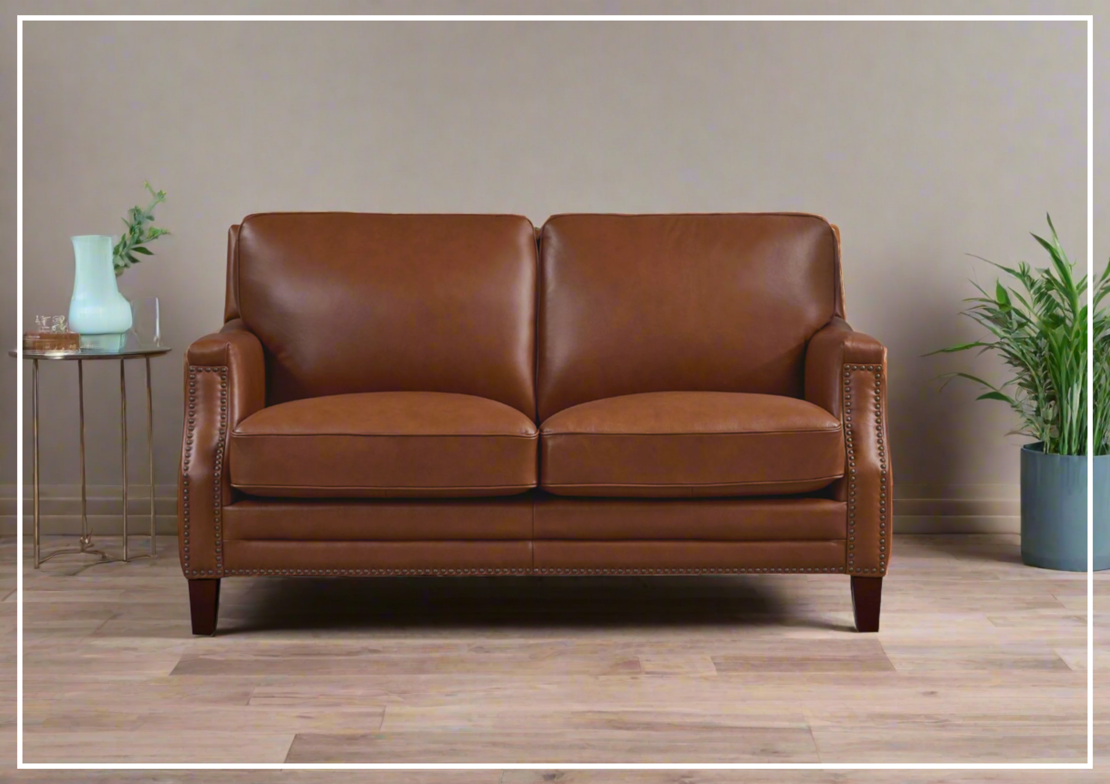 Hydeline Camano Stationary Brown Premium Leather Loveseat Sofa - Genuine Leather 2-Seater Couch for Living Room, Office & Lounge Areas - Perfect for Small Spaces, Apartments and Cozy Home Decor