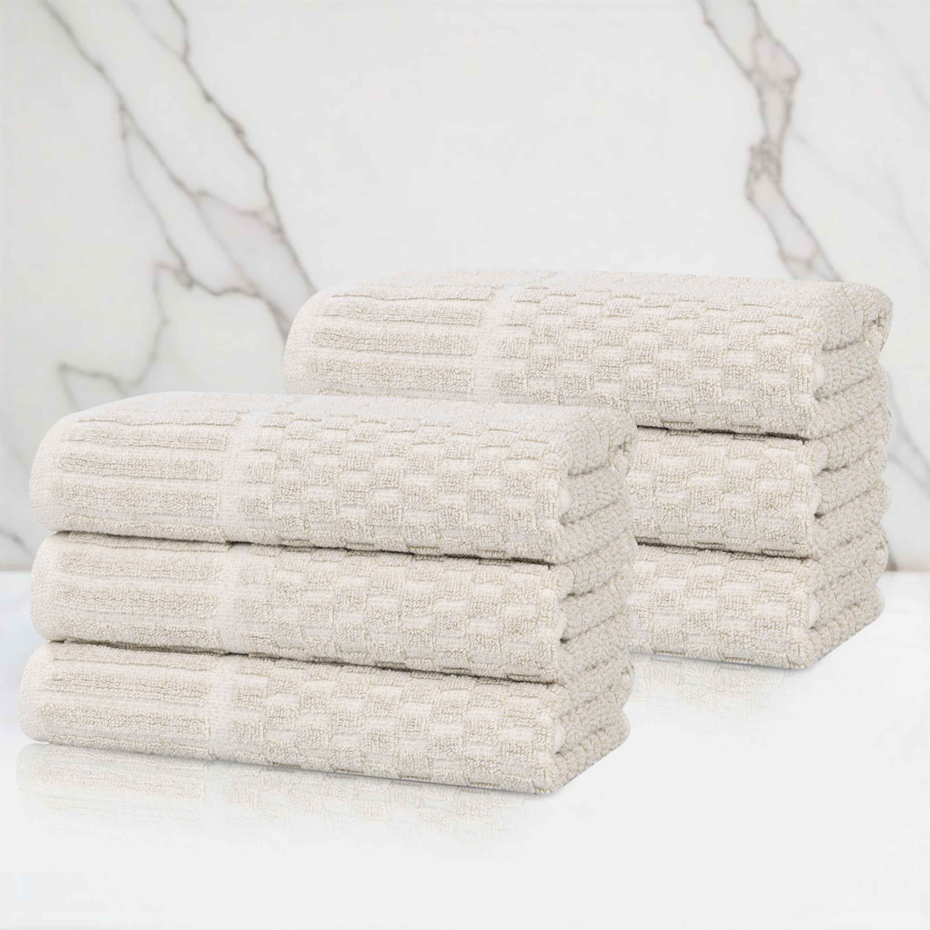 Premium 6-Pack Juno Cotton Blend Checkered Border Hand Towels - Medium Weight, Soft & Absorbent for Kitchen, Bathroom, and Guest Use