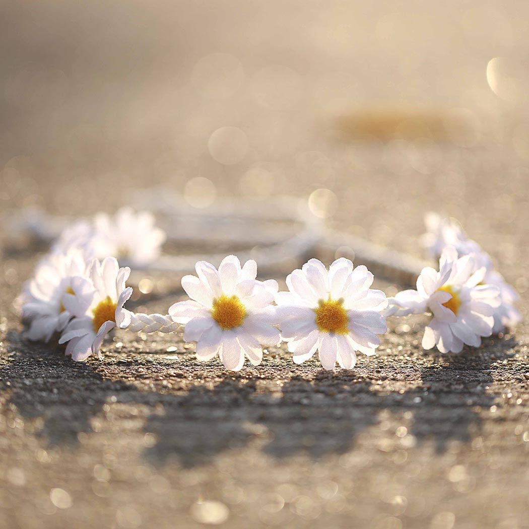 GRAEEN Sunflower Headband for Women - Yellow Floral Hair Wreath, Festival Hair Accessory, Bohemian Headpiece (White) | Perfect for Music Festivals, Weddings, Summer Parties & Photo Shoots