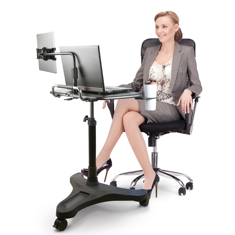 Adjustable Sit Stand Mobile Laptop Workstation with XL Tablet Holder - Portable Rolling Computer Desk for Home Office, Gaming & Study