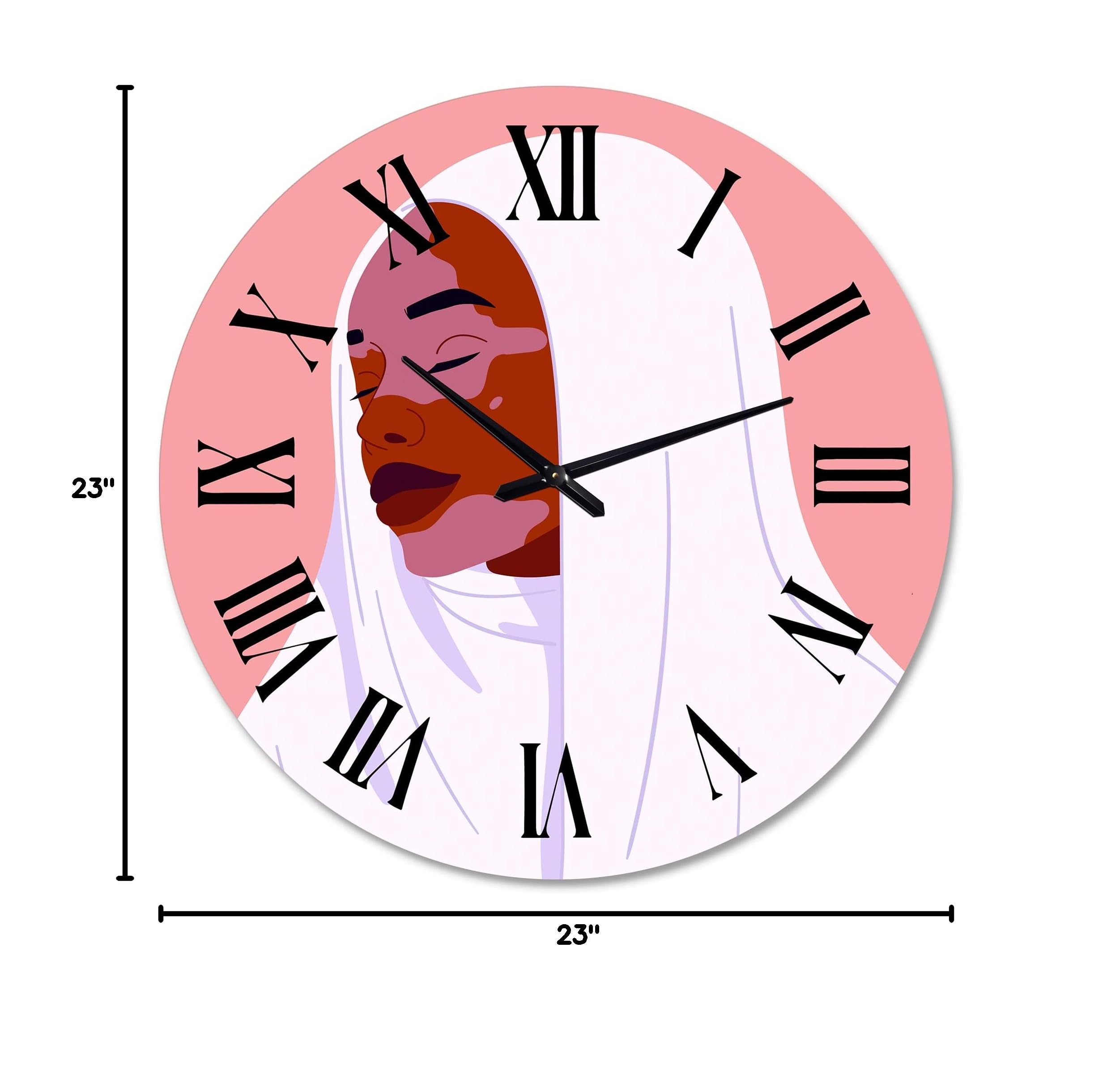 Beautiful Smiling Afro African Woman with Vitiligo Moroccan Wall Clock - Large Decorative Wall Clock for Kitchen, Living Room, Bedroom & Office Decor
