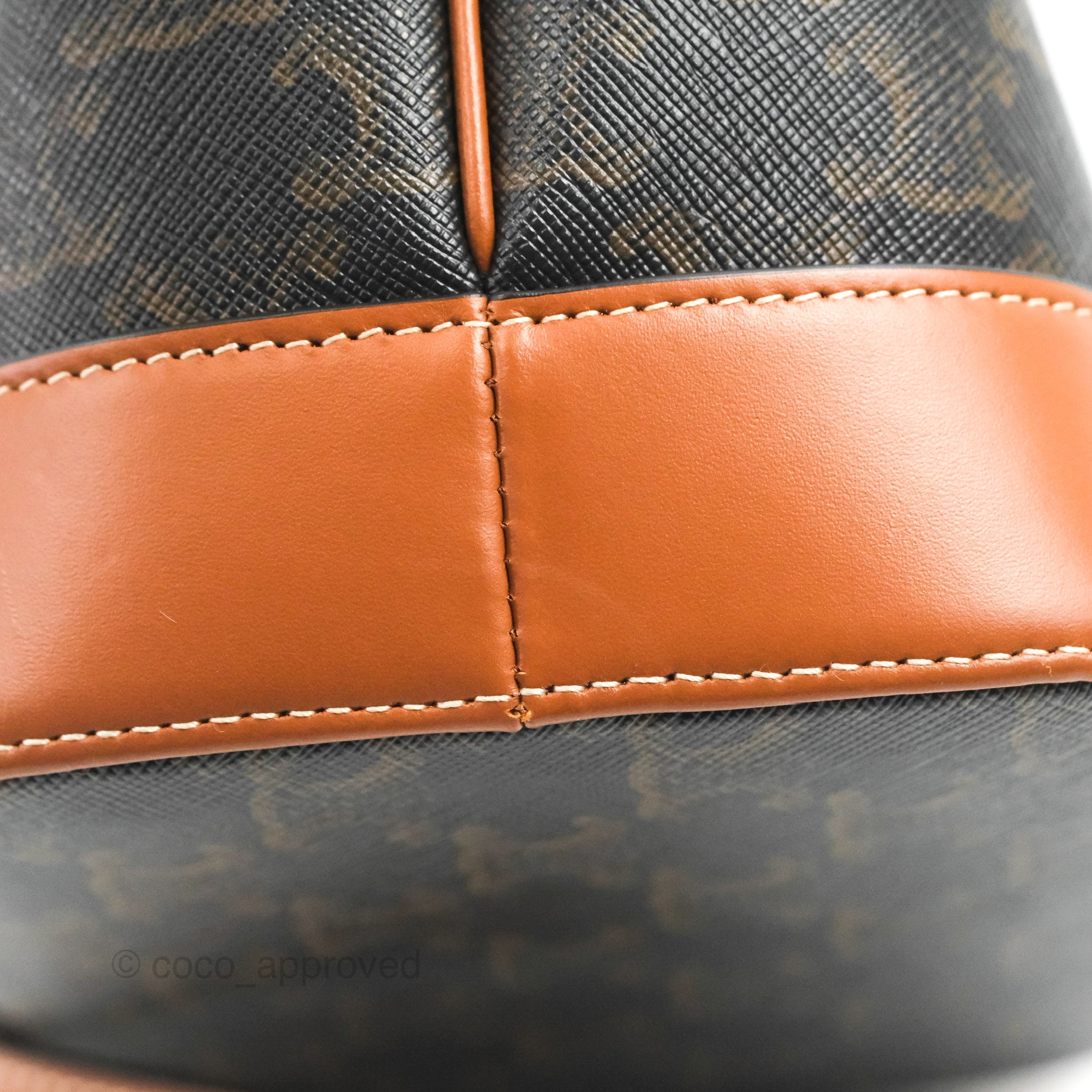 Celine Small Bucket Bag in Triomphe Canvas & Tan Calfskin Leather - Perfect for Everyday Use, Work & Travel Accessories