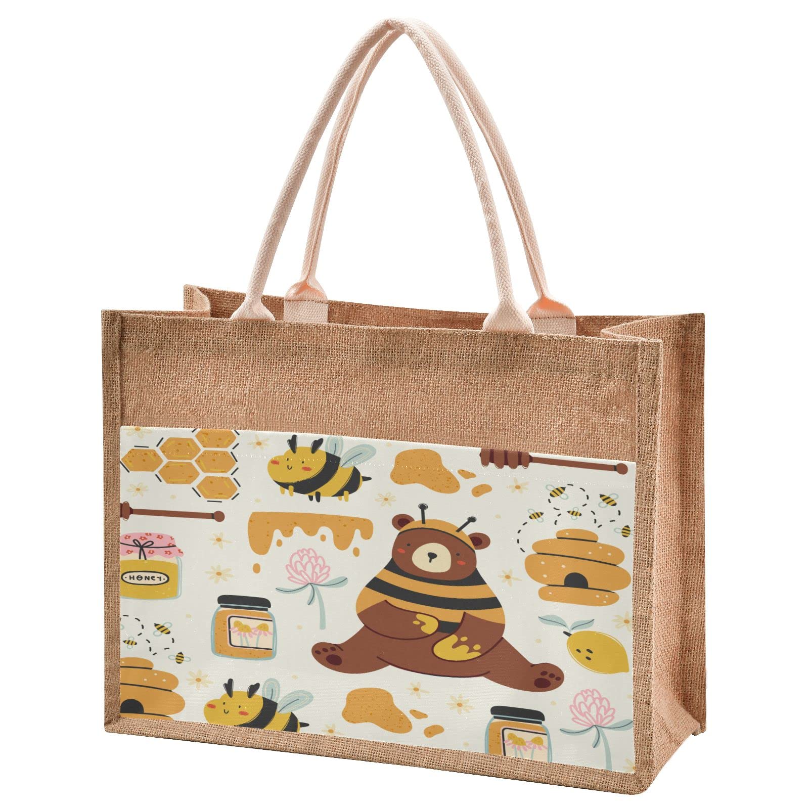 Cute Bee Honey Jute Tote Bag - Waterproof Shopping & Beach Bag