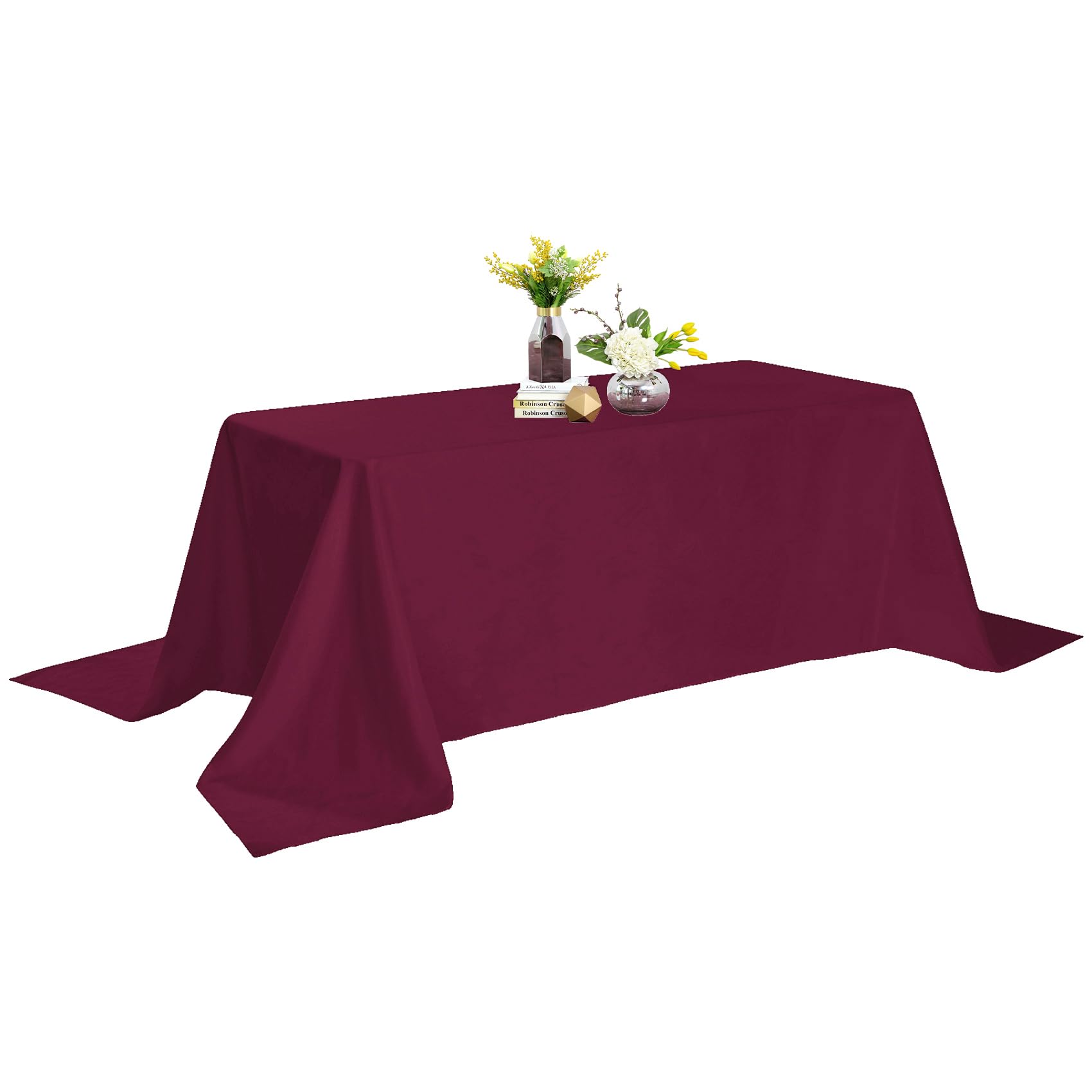 Burgundy Rectangle Tablecloth 90x132 Inch - Stain & Wrinkle Resistant Washable Polyester Table Cover for Dining Table, Buffet, Wedding Decor - Elegant Fabric Tablecloth for Parties, Holidays & Home Decor