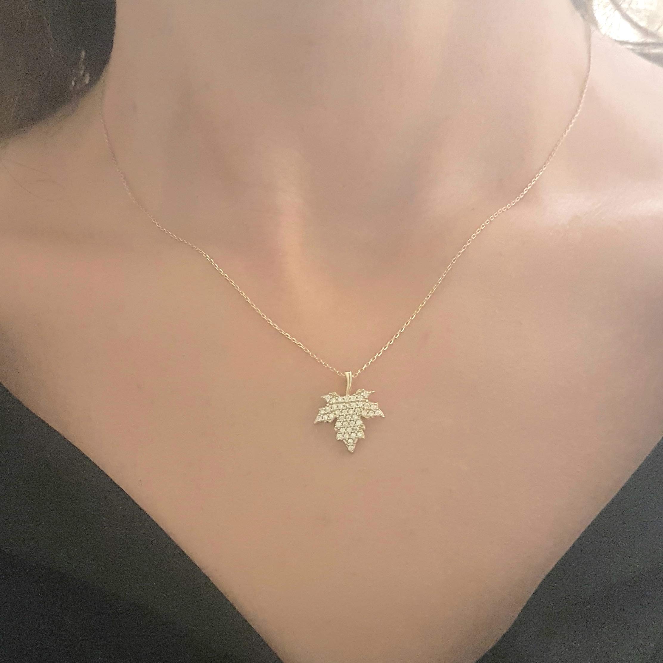 14K Solid Gold Maple Leaf Pendant Necklace for Women - Elegant Long Leaf Design, Real Gold Jewelry Gift for Her - Perfect for Fall Fashion, Thanksgiving, and Autumn Outfits