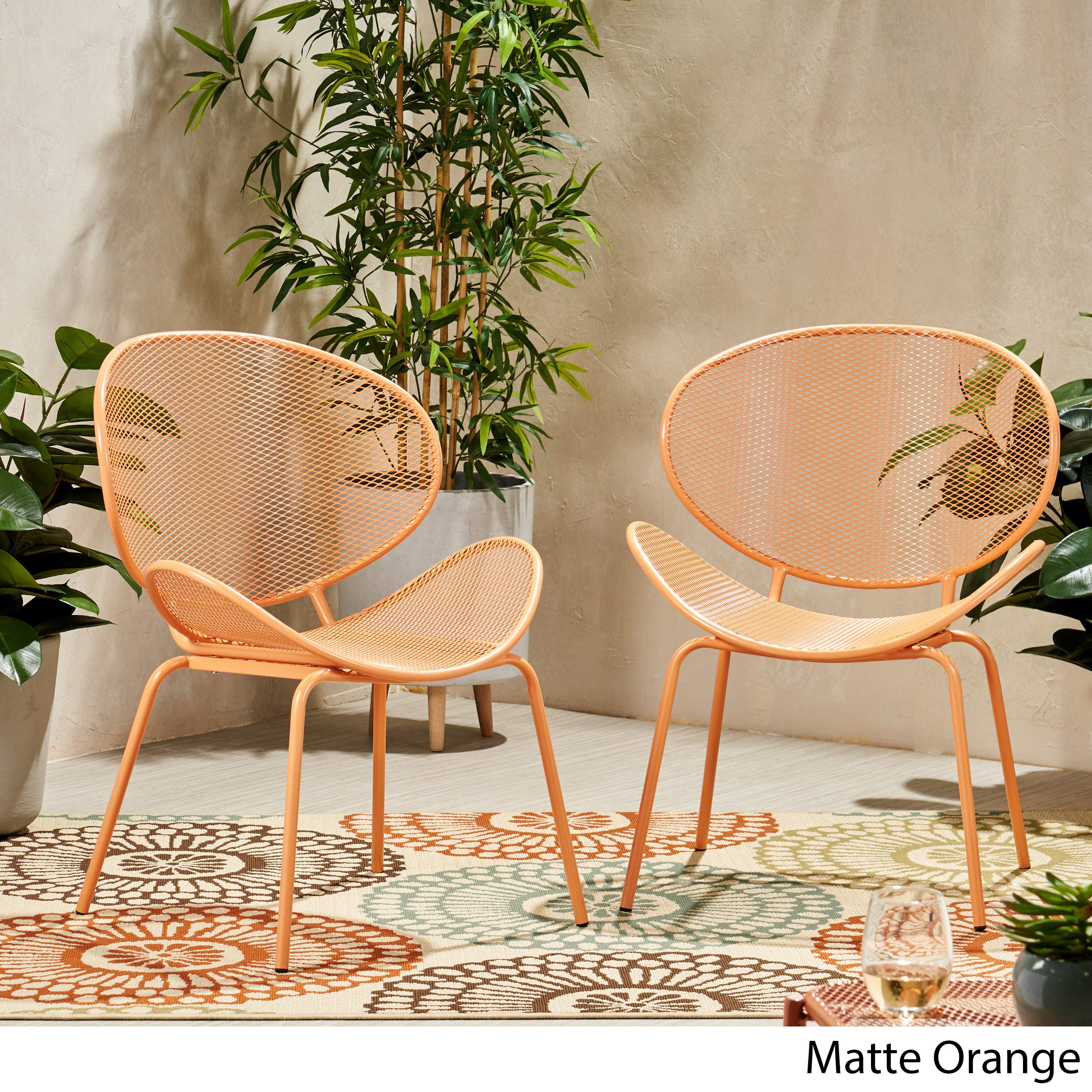 GDF Studio Outdoor Dining Chairs (Set of 2) - Matte Orange Patio Furniture for Backyard, Garden, Poolside & Balcony - Weather-Resistant Stackable Chairs for Outdoor Entertaining