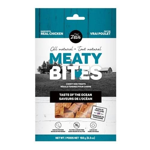 Zeus Meaty Bites Chewy Ocean Flavor Dog Treats - 5.3oz Natural Salmon & Tuna Training Snacks for Small & Large Dogs - Perfect for Reward, Training & Dental Health
