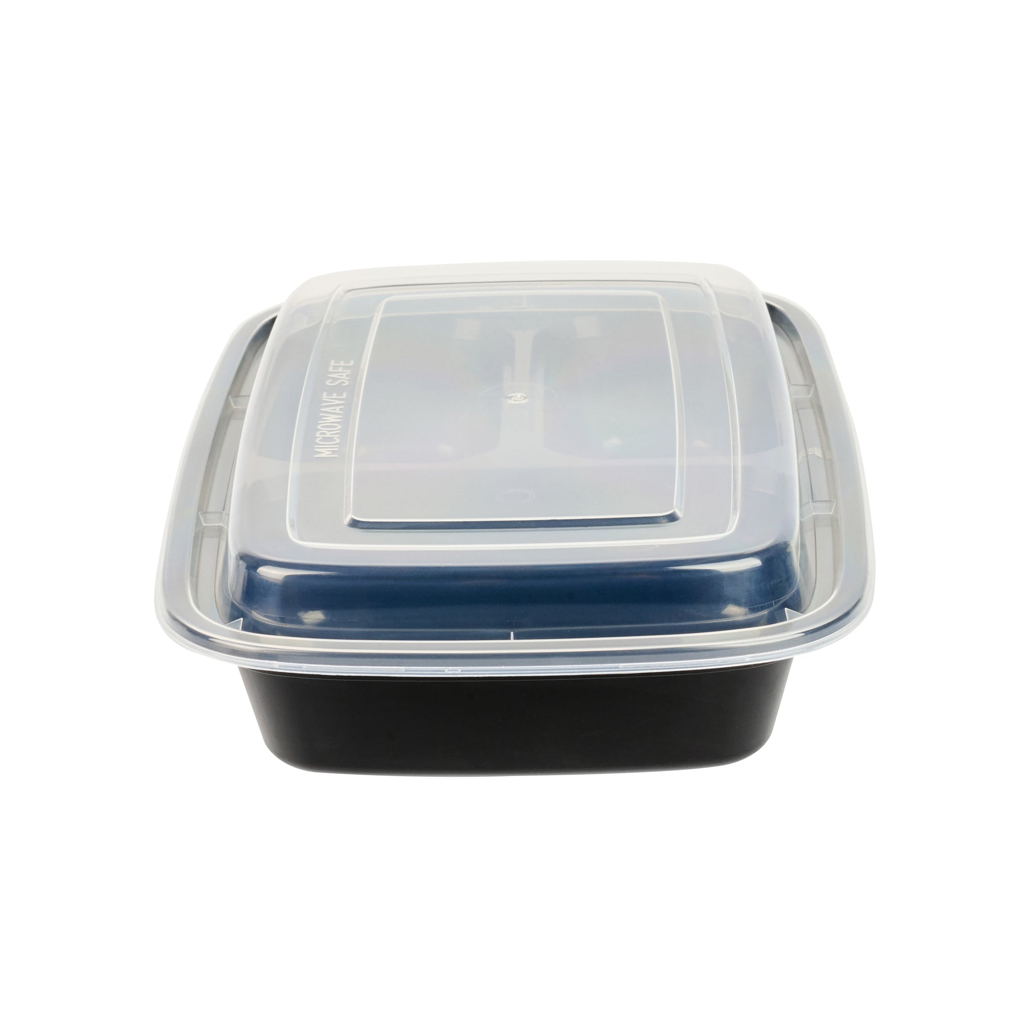 26 oz Black 3-Compartment Plastic Food Storage Containers with Clear Lids - Microwave Safe, 8.75
