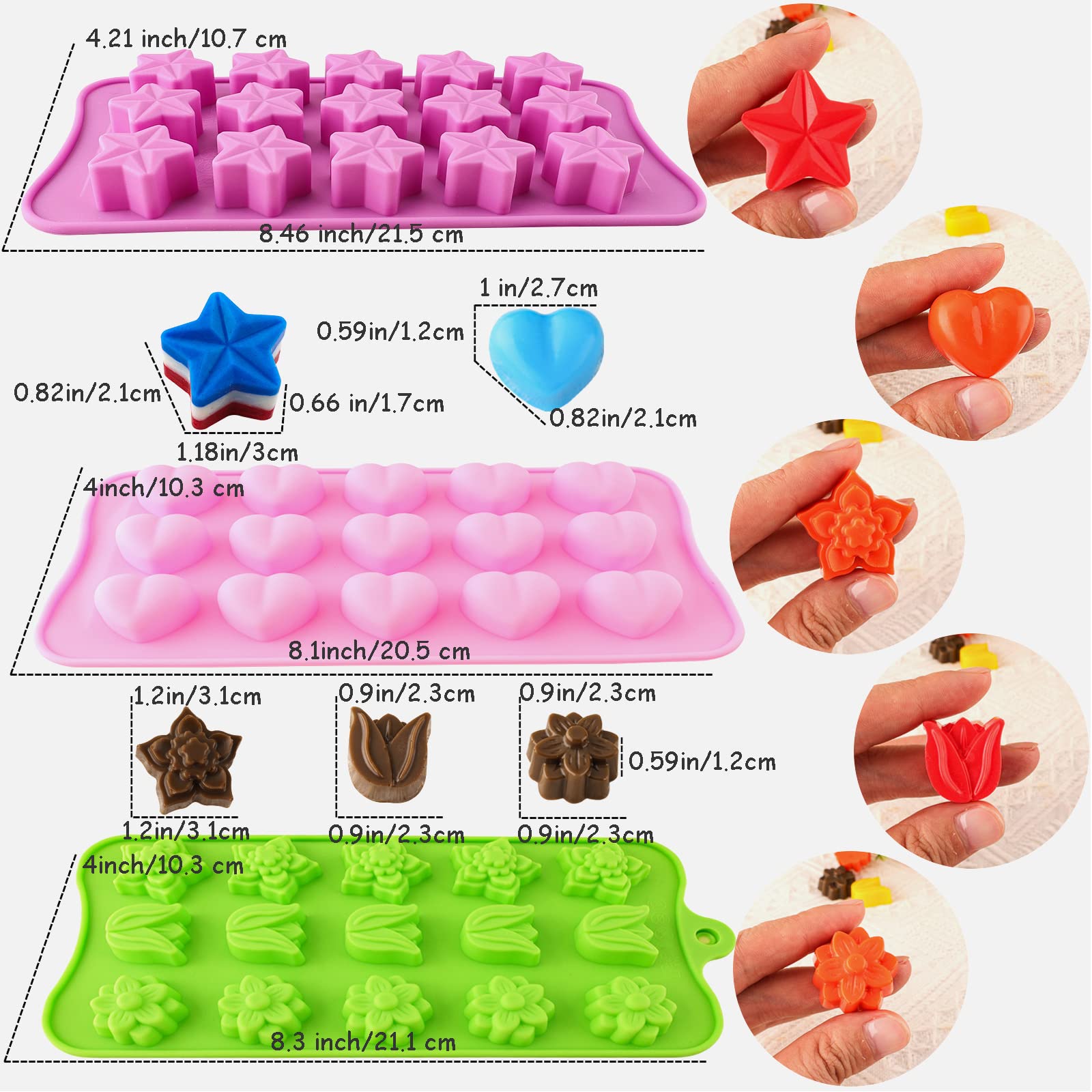 Premium Silicone Chocolate Molds Set - 6PCS Flower, Heart & Star Baking Molds for DIY Candy, Ice Cubes, Cake Decorations | Perfect for Valentine's Day, Birthday Parties & Holiday Treats