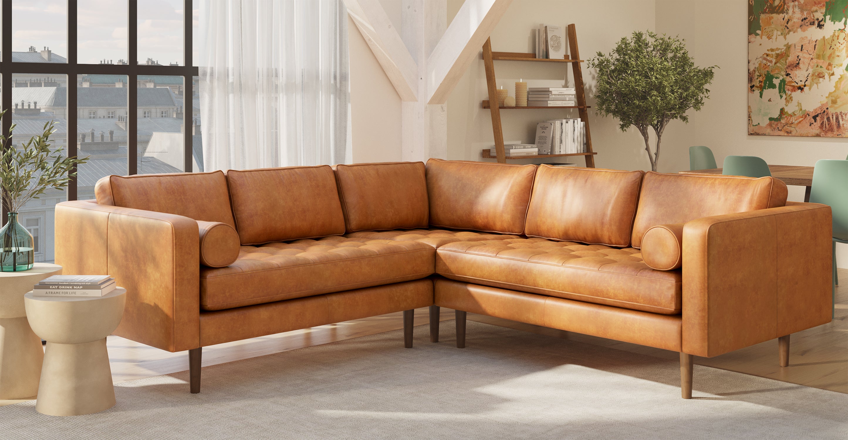 Luxury Napa Leather Corner Sectional Sofa - Modern L-Shaped Couch for Living Room, Home Theater & Office - Soft & Durable Genuine Leather Furniture