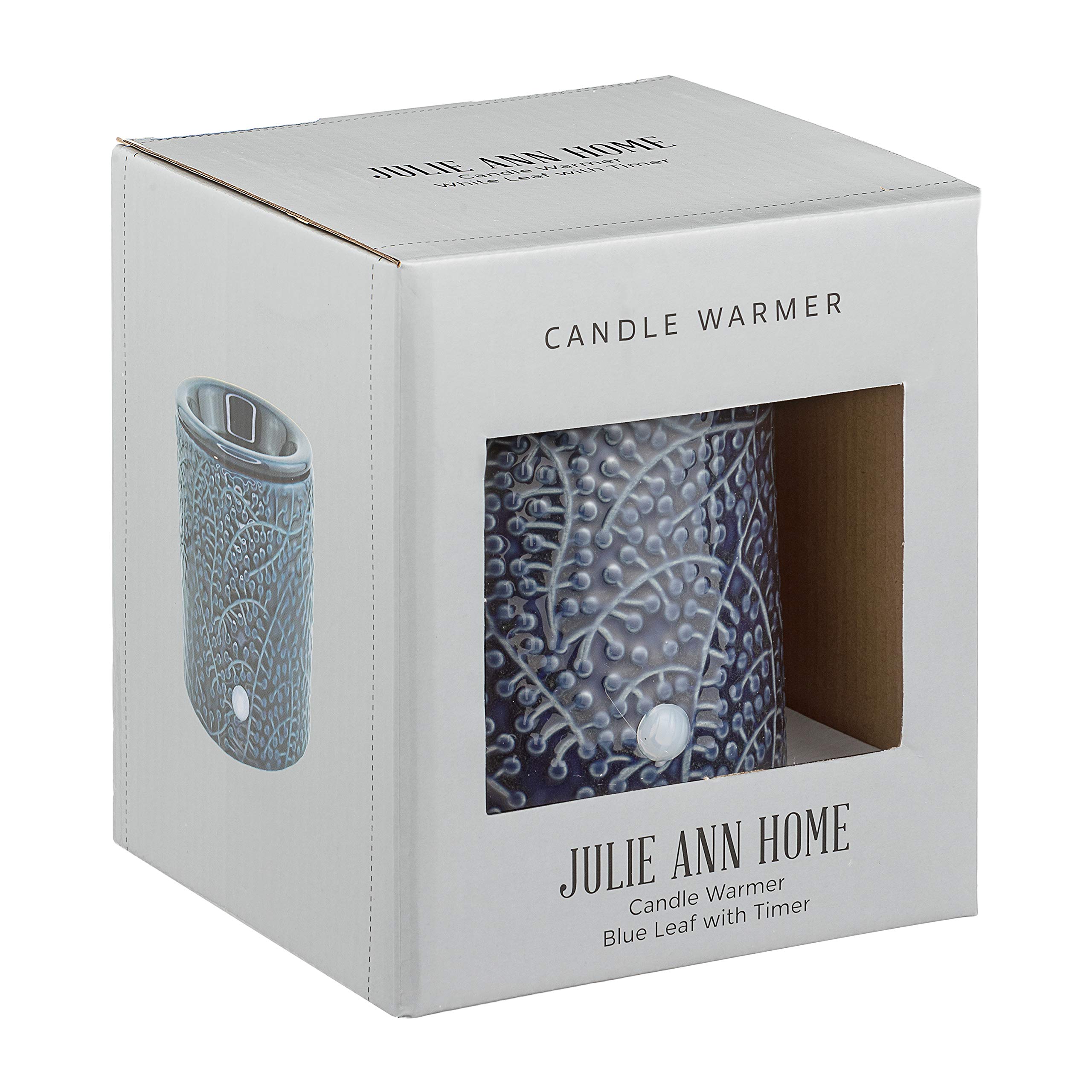 Blue Leaf Ceramic Electric Candle Warmer with Safety Timer | Automatic Plug-in Wax Melter for Scented Wax Cubes & Tarts | Home Fragrance Diffuser for Bedroom, Office, Living Room Decor | Perfect for Aromatherapy, Gifts & Relaxation