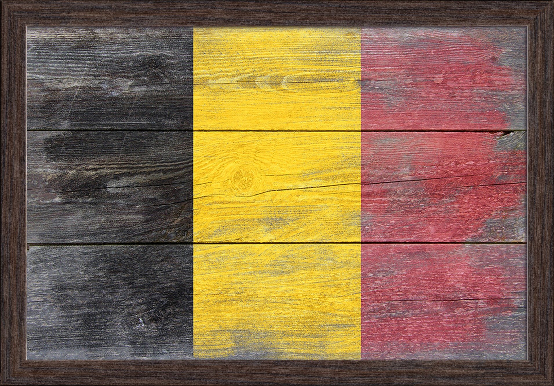 Belgium Flag Wall Art - 16x24 Giclee Fine Art Print with Rustic Recycled Wood Frame in Espresso Brown - Perfect for Home, Office & Cafe Decor