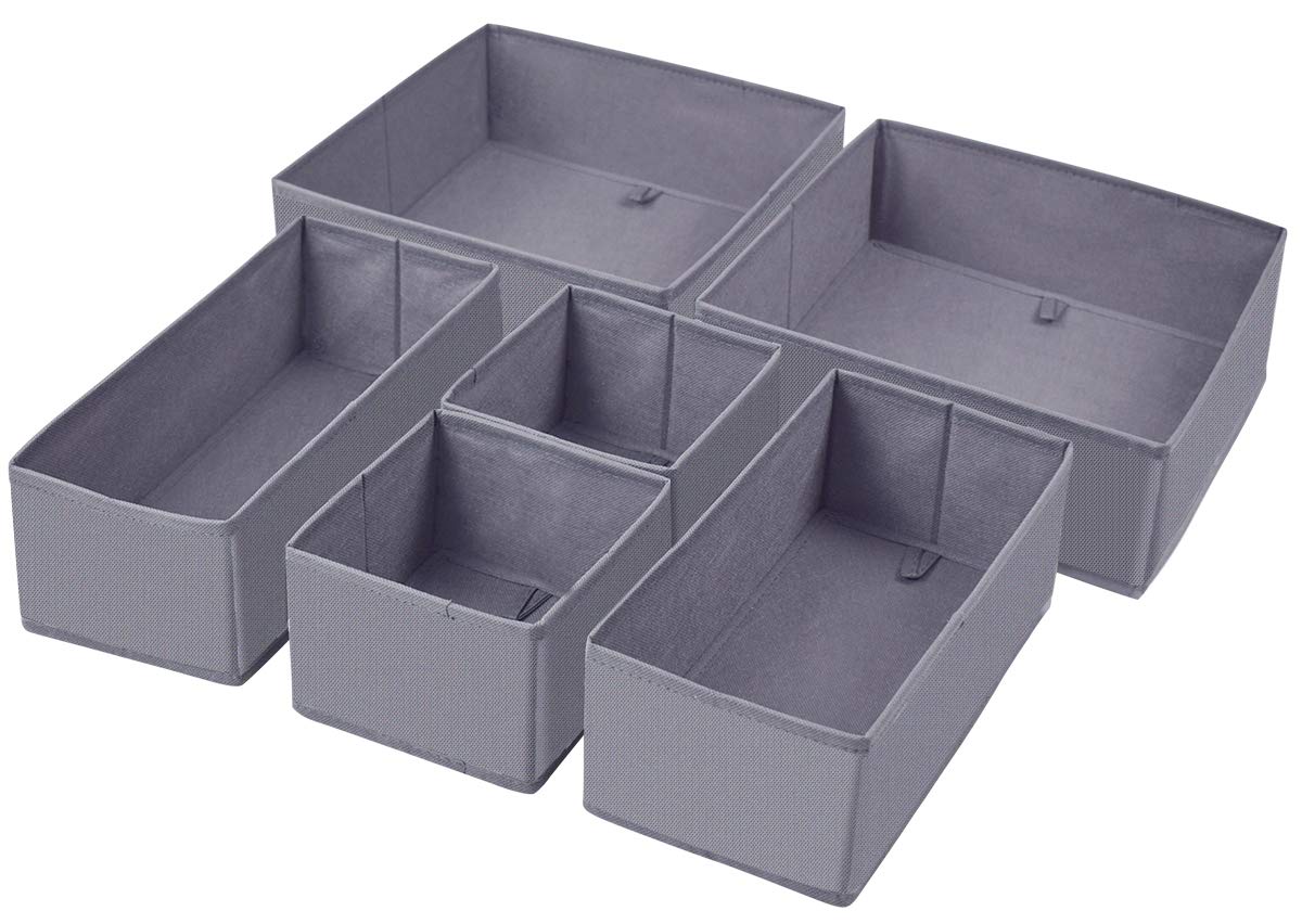Homyfort Foldable Cloth Dresser Drawer Organizer - 6-Piece Set of Storage Bins & Dividers for Underwear, Bras, Socks, Ties, Scarves | Space-Saving Closet & Bedroom Organization Solution (Grey)